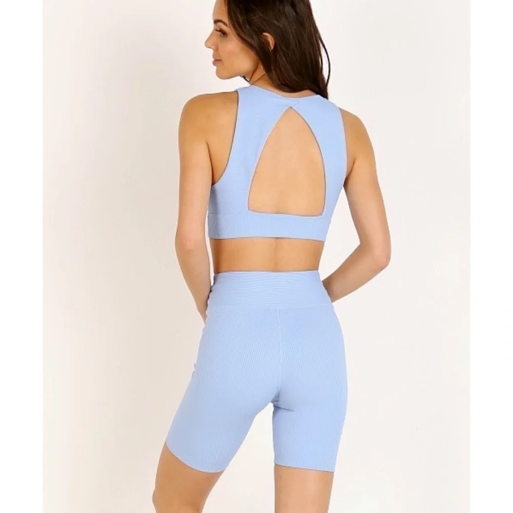 Year of Ours Shorts Biker Ribbed Athletic Activewear Baby Blue M